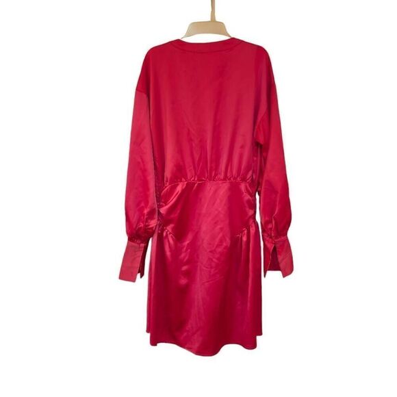 Missguided Women's Hot Pink Poly/Spandex Satin Plunge Wrap Dress - Picture 8 of 11